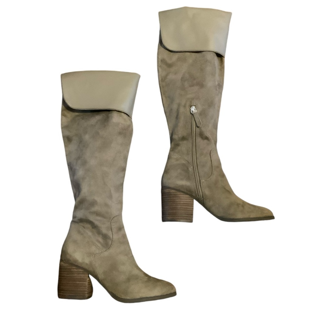 BP Luke Boots faux suede knee high fold down top side zipper tan size 6 1/2 M - Picture 3 of 5